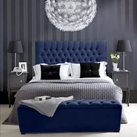 Combo Cama King 200X200X140 + Puff Baúl Con Colchón Pillow Paris Azul