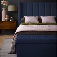 Combo Cama Doble 140x190x140 + Puff Baúl Doble Julieta Azul