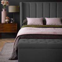 Combo Cama Doble 140x190x140 + Puff Baúl Doble Julieta Gris Plomo
