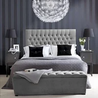 Base Cama + Cabecero + Puff Baúl King Paris Gris Plata 200X200X150
