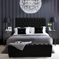 Base Cama + Cabecero + Puff Baúl Queen Paris Negro 160X190X150
