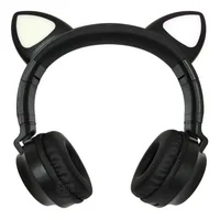 Audífonos Diadema con Luz Gamer Gato Inalámbricos Bluetooth Negra
