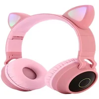 Audífonos Diadema con Luz Gamer Gato Inalámbricos Bluetooth Rosada