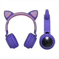 Audífonos Diadema con Luz Gamer Gato Inalámbricos Bluetooth Morada