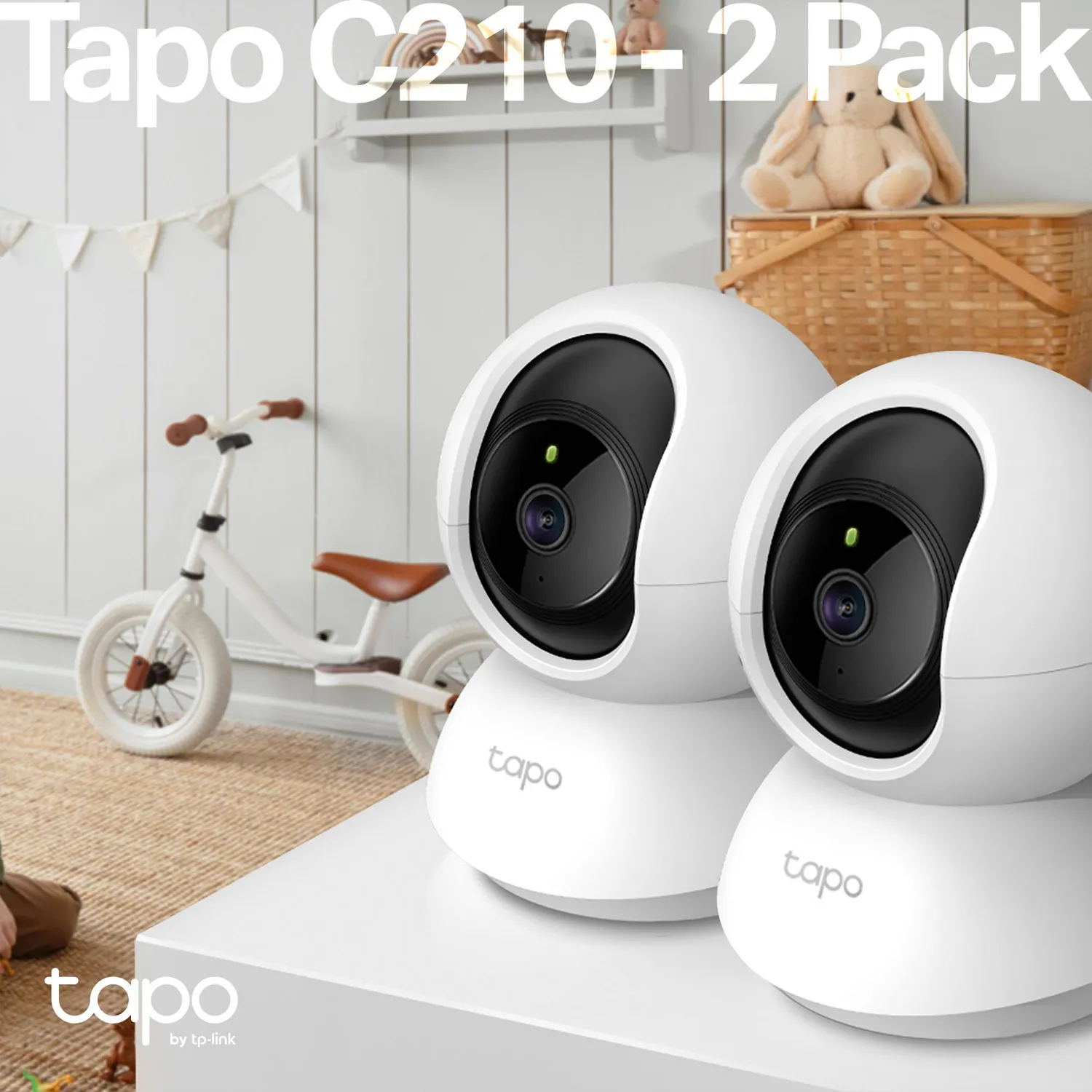 Cámara WiFi Interior TP-Link Tapo C210 2 Pack 3MP 2K 360° con Audio Bidireccional y Visión Nocturna