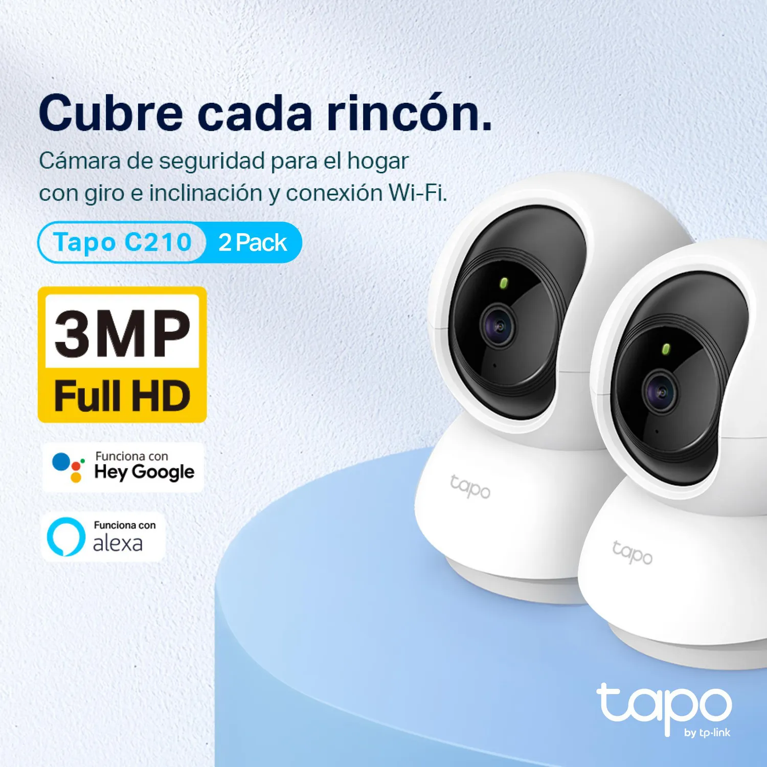 Cámara WiFi Interior TP-Link Tapo C210 2 Pack 3MP 2K 360° con Audio Bidireccional y Visión Nocturna 3