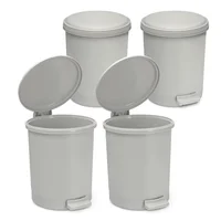 Kit X4 Papelera Circular Con Pedal 13l ? Diseño Moderno Gris