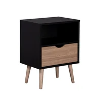 Mesa De Noche Estilo Nórdico Con Cajón Negro Y Marrón