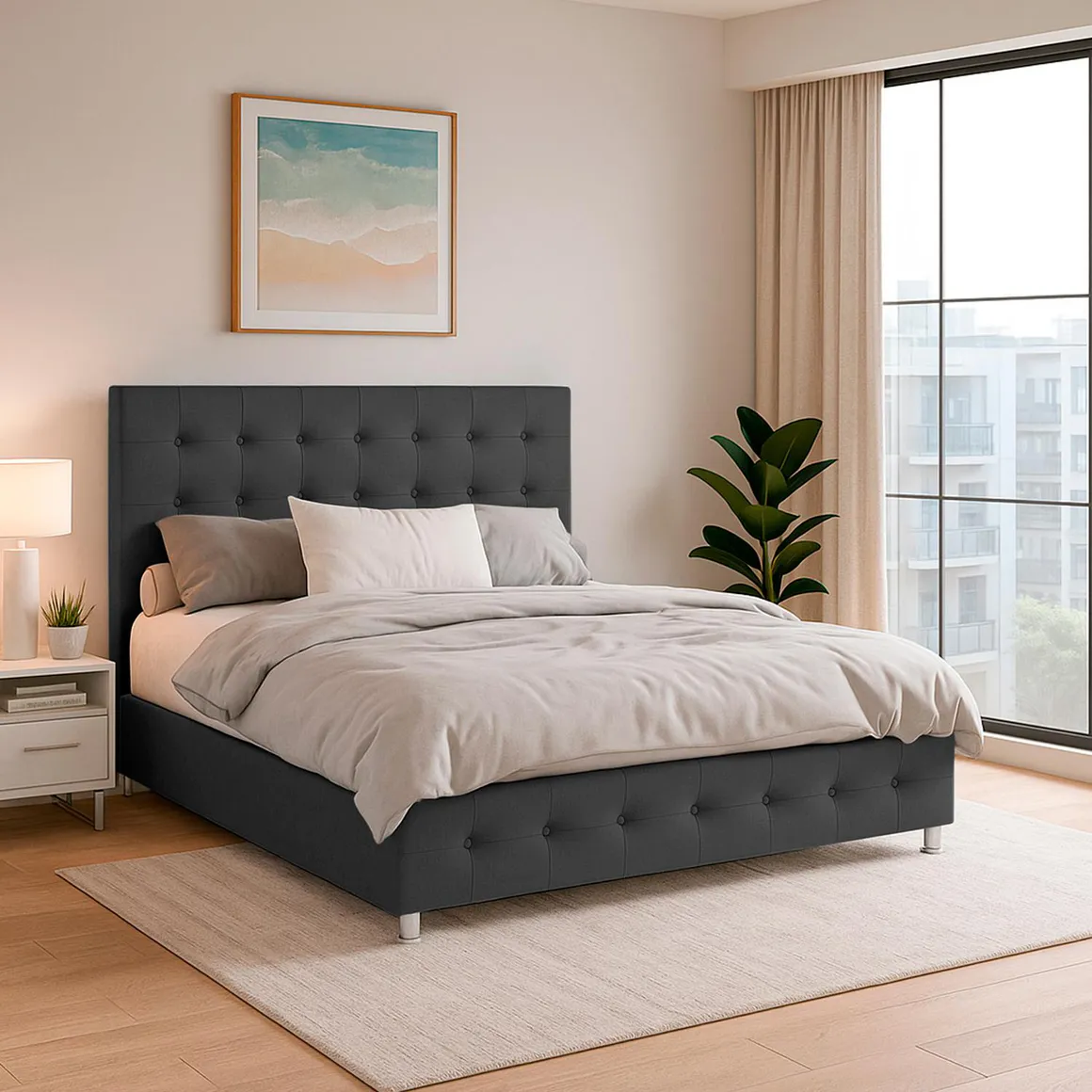 Combo Cama con Colchón Pillow Queen Capital 160x190x140 Gris Plomo ...