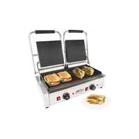 Prensa Panini Doble ALDKitchen 4.4 kW con placas acanaladas de hierro fundido y control ajustable