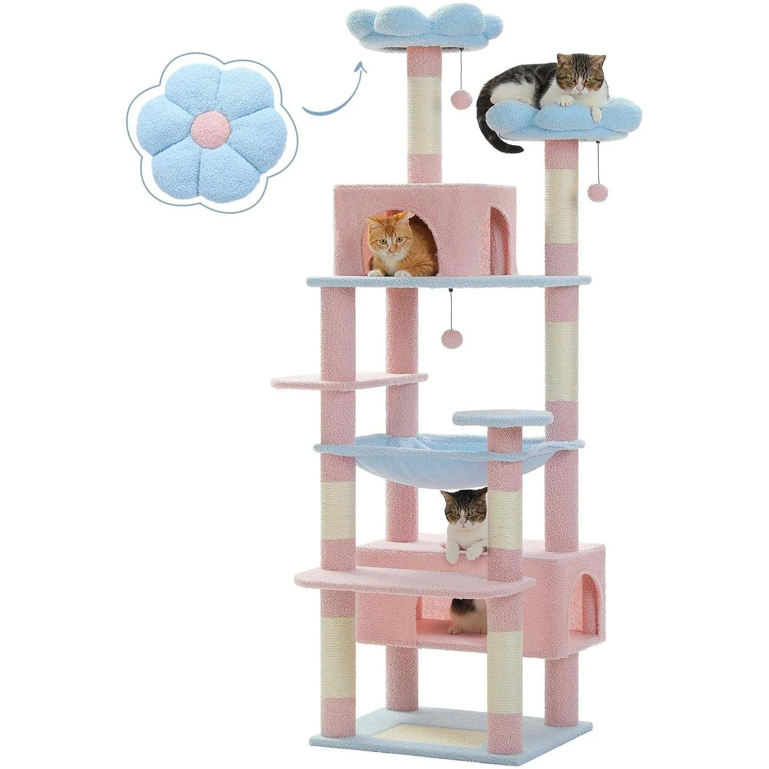 Gimnasio para Gatos Grande Pawz Road Con Rascadores Hamaca y Almohadas Azules