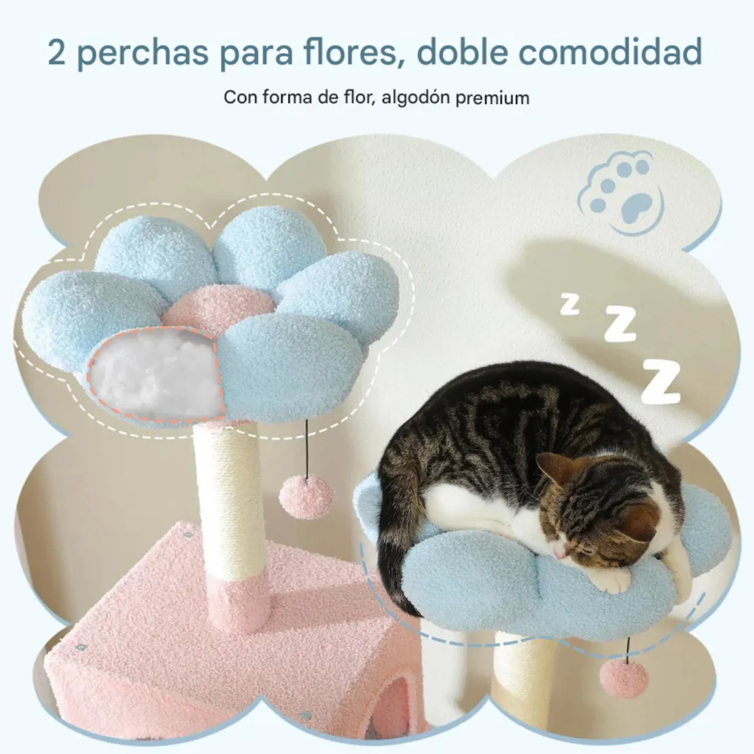 Gimnasio para Gatos Grande Pawz Road Con Rascadores Hamaca y Almohadas Azules 4