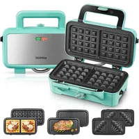 Waflera y Sanduchera 3 en 1 FOHERE de 1200 W con Placas Extraíbles y Control de Temperatura