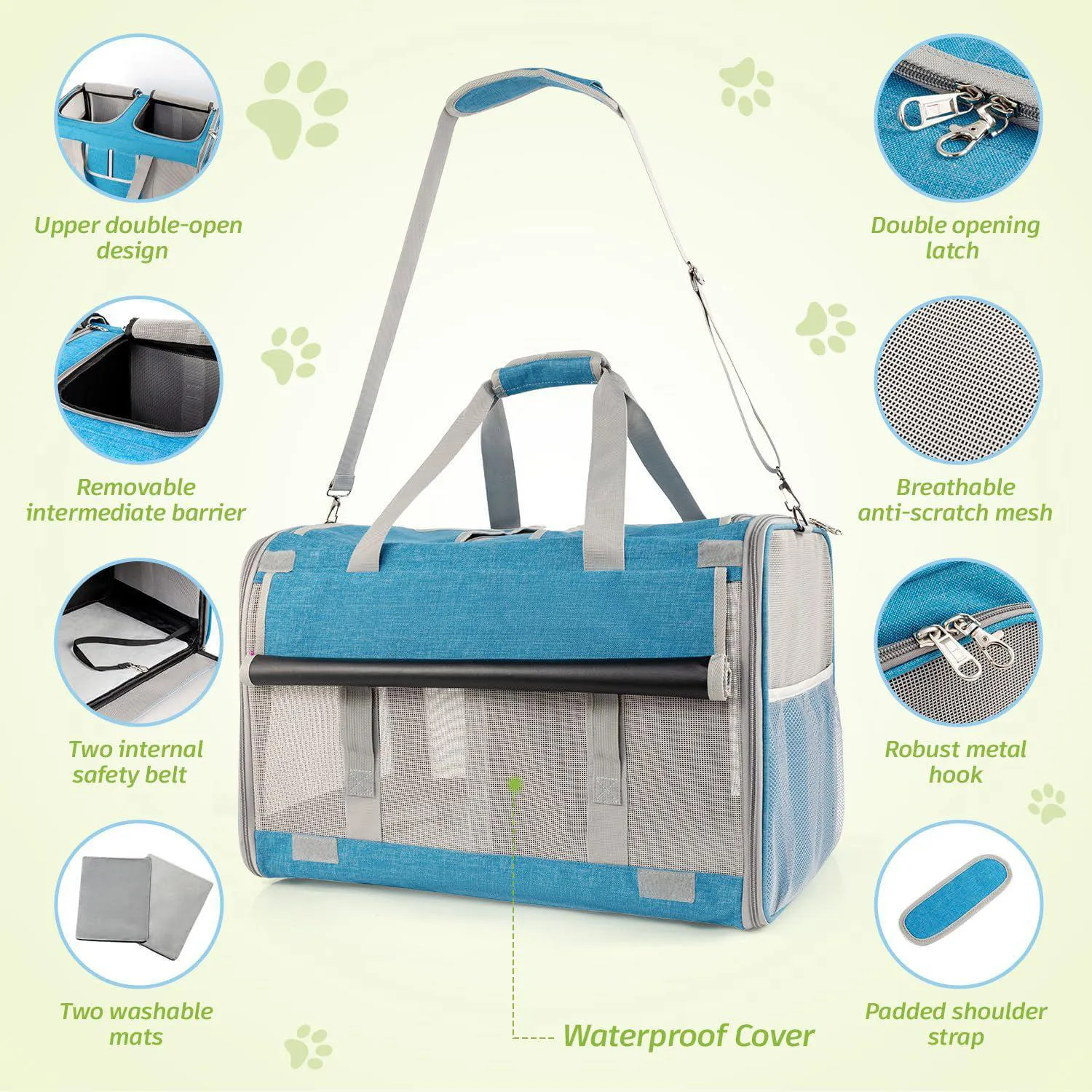 Guacal Ventilado para Gatos Ideal para 2 Gatos de 55 x 35 x 35 cm Color Azul 6