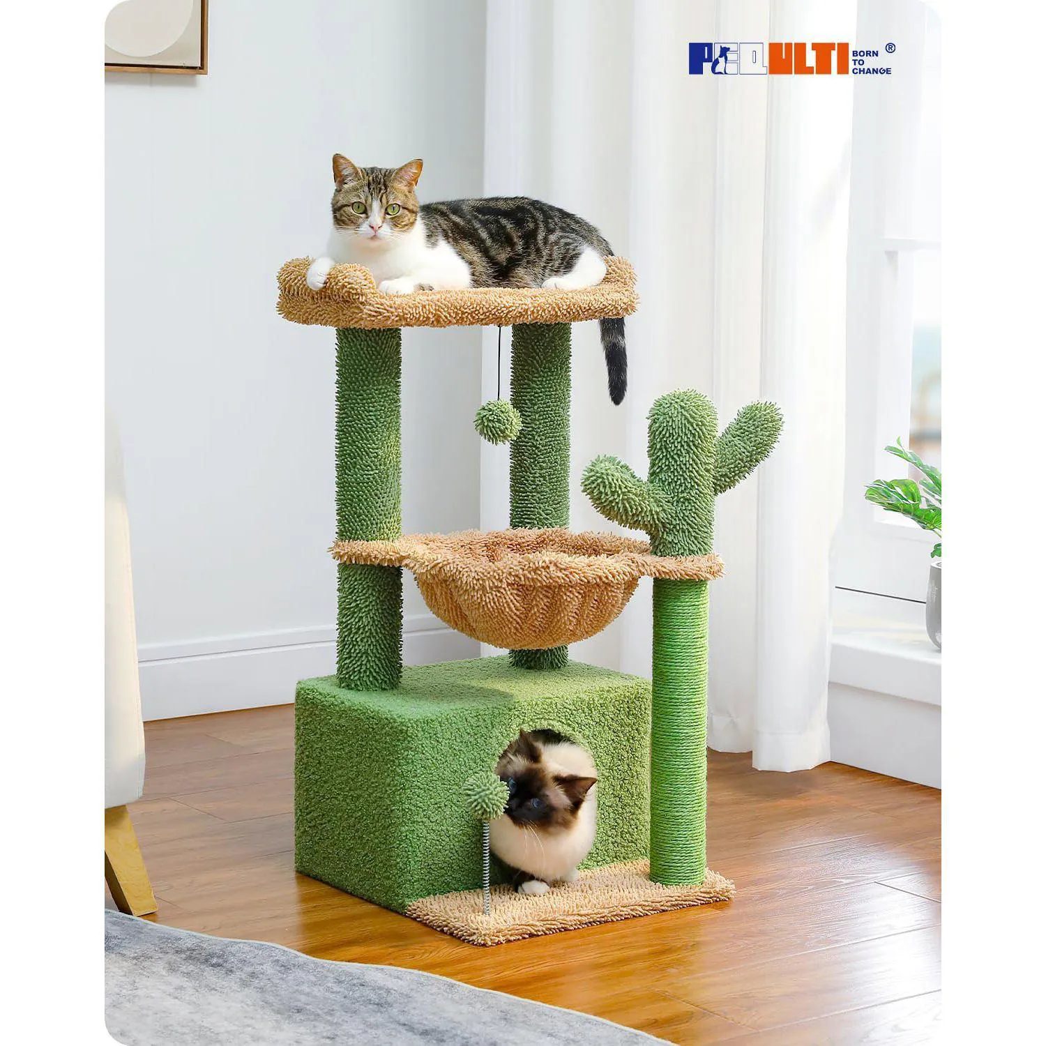 Gimnasio para Gatos 4 en 1 Torre Interior de 84 x 40 x 84 cm Modelo de Cactus