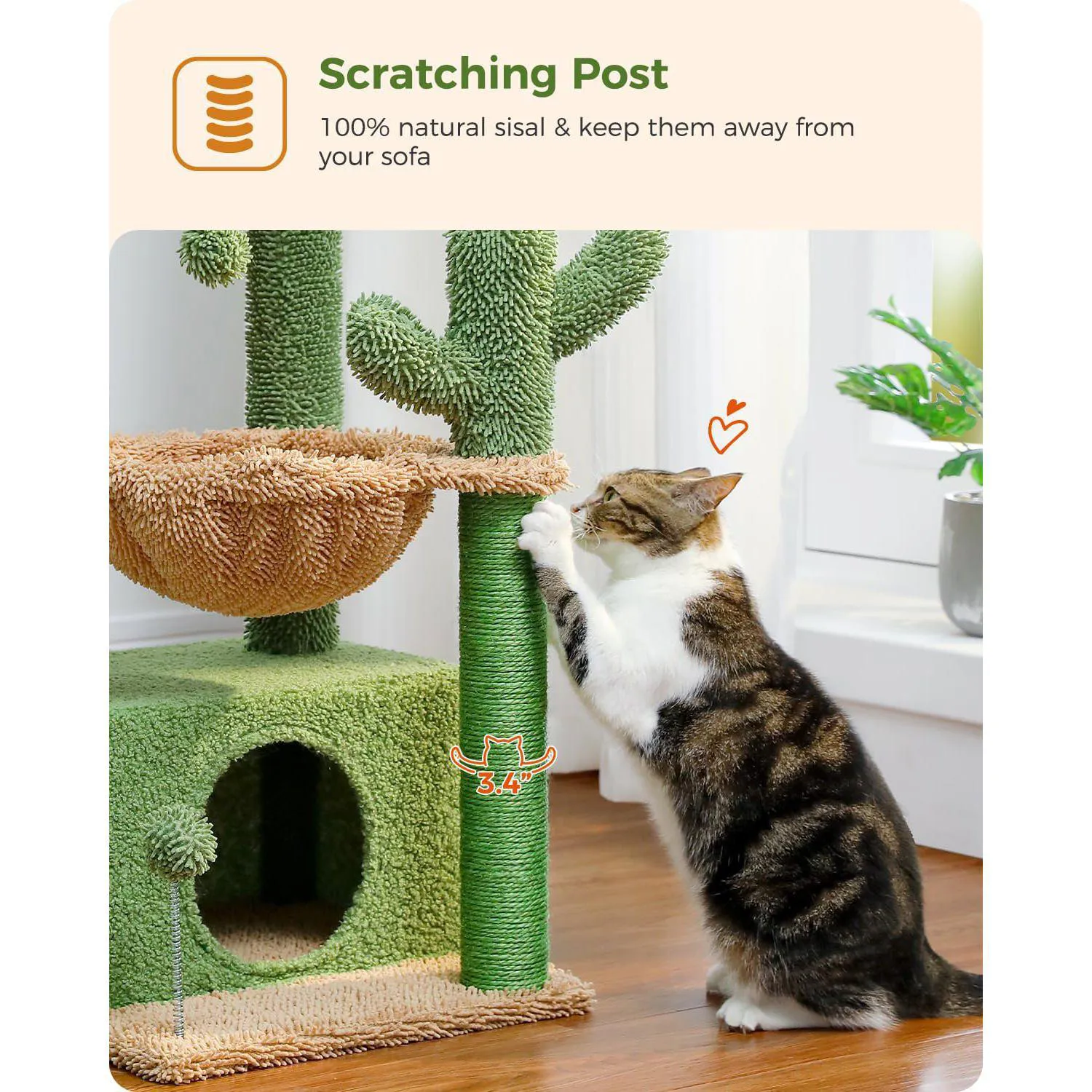Gimnasio para Gatos 4 en 1 Torre Interior de 84 x 40 x 84 cm Modelo de Cactus 3