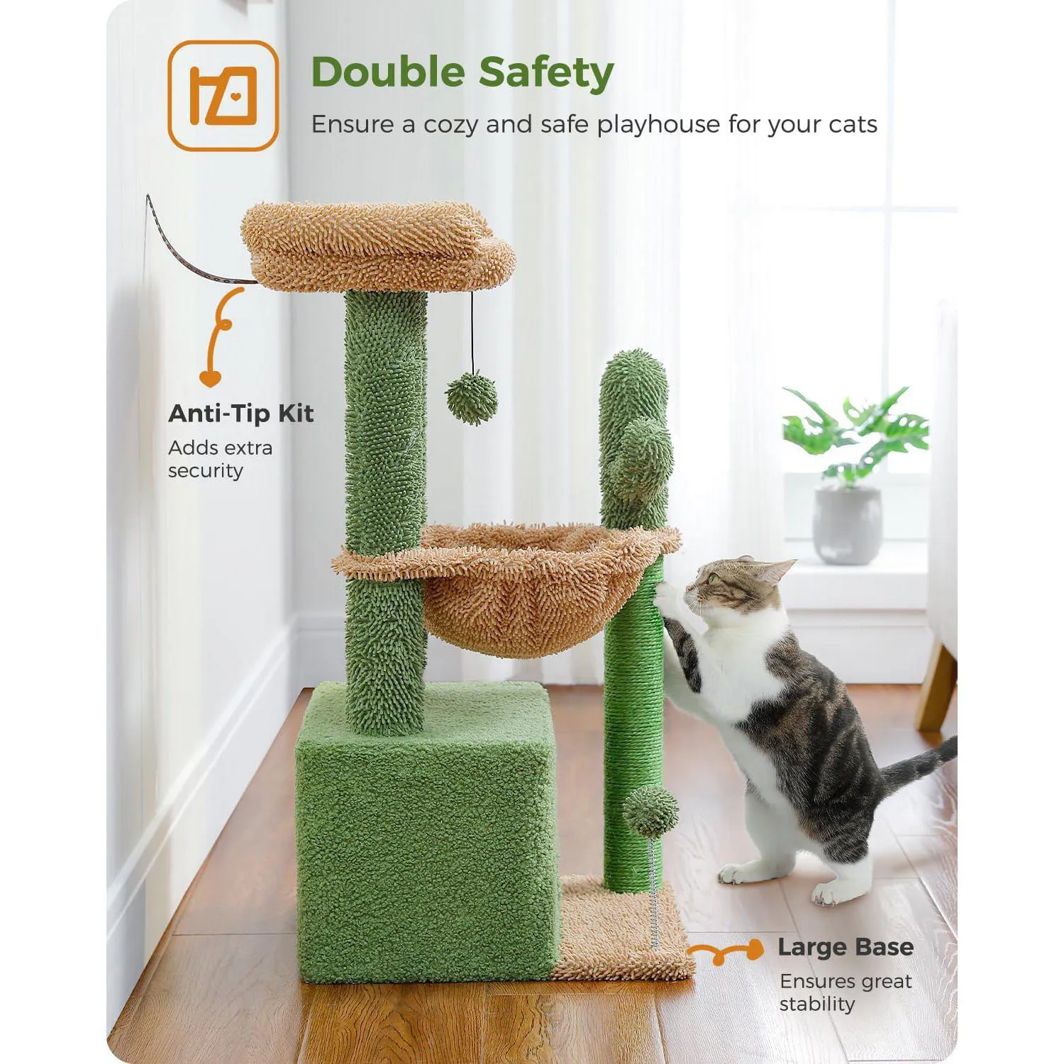 Gimnasio para Gatos 4 en 1 Torre Interior de 84 x 40 x 84 cm Modelo de Cactus 5