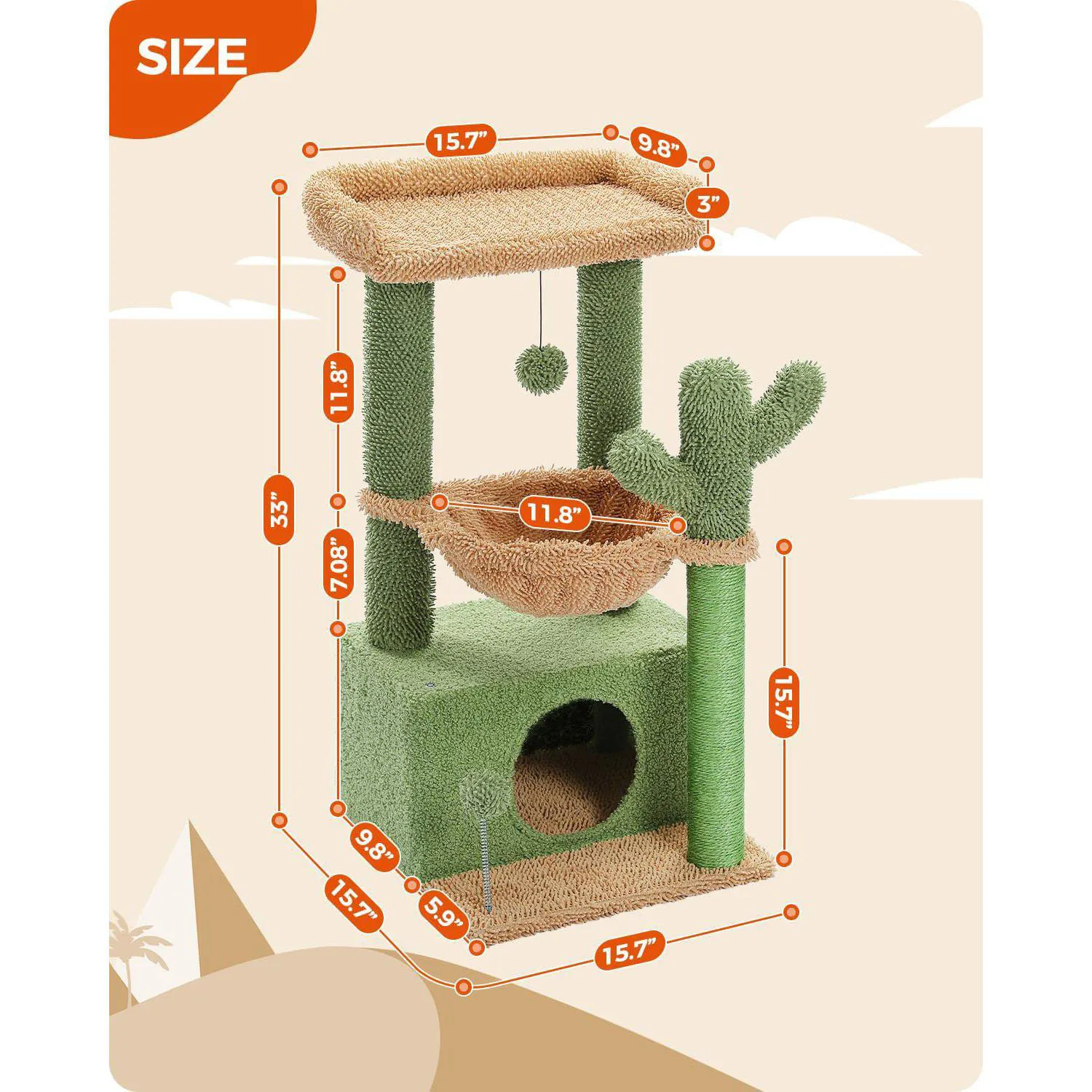 Gimnasio para Gatos 4 en 1 Torre Interior de 84 x 40 x 84 cm Modelo de Cactus 6