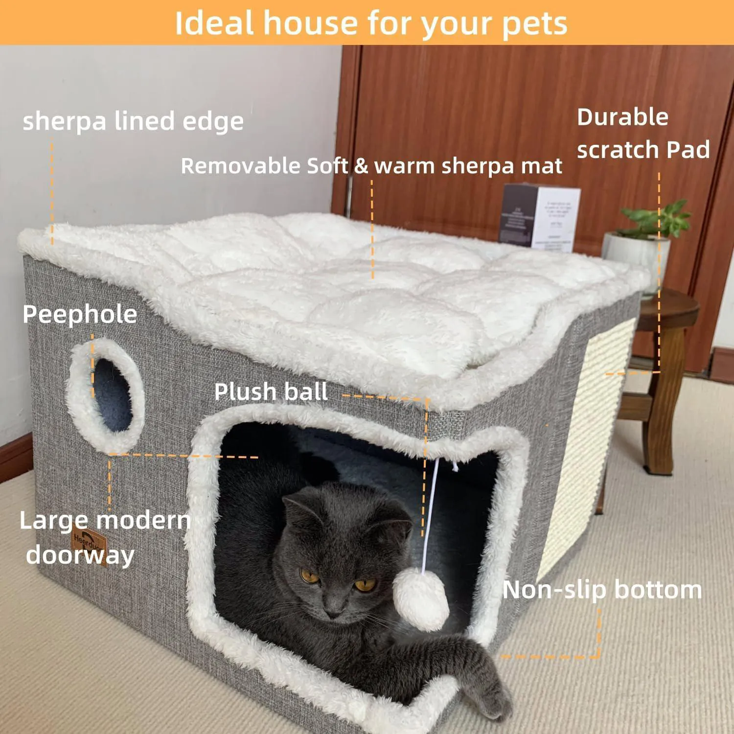 Cueva para Gatos con Alfombrilla Suave 3