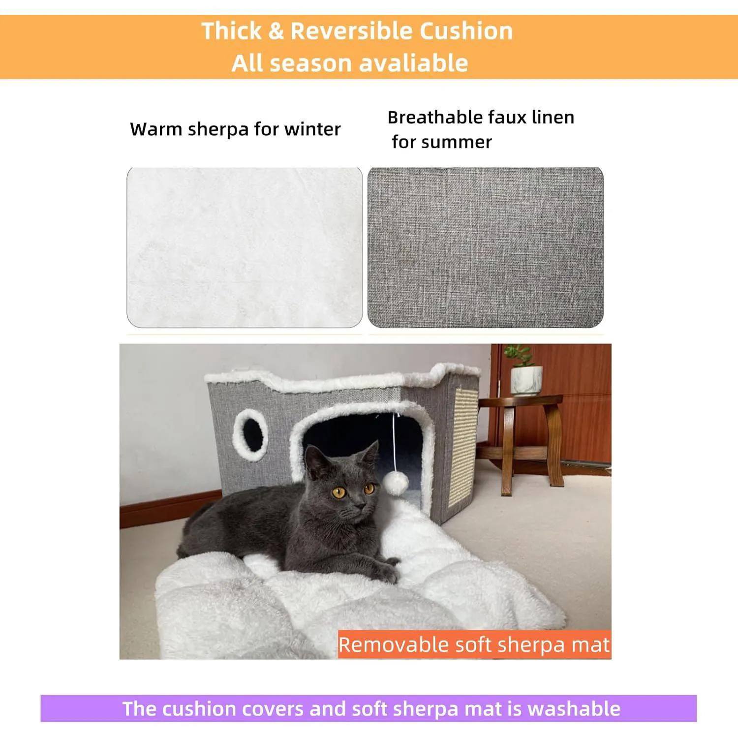 Cueva para Gatos con Alfombrilla Suave 4