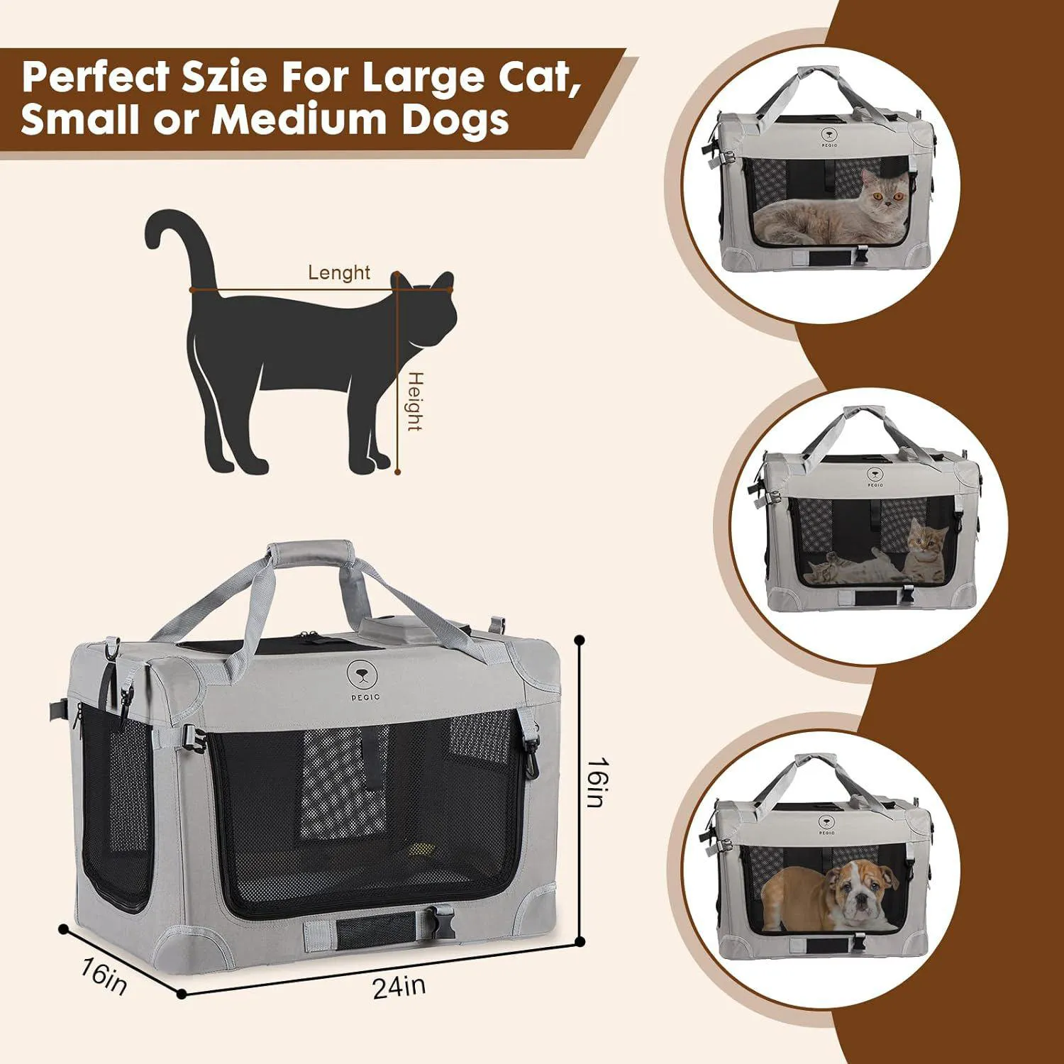 Guacal de Mascotas Extra Grande Plegable 61 x 41 x 41 cm 6