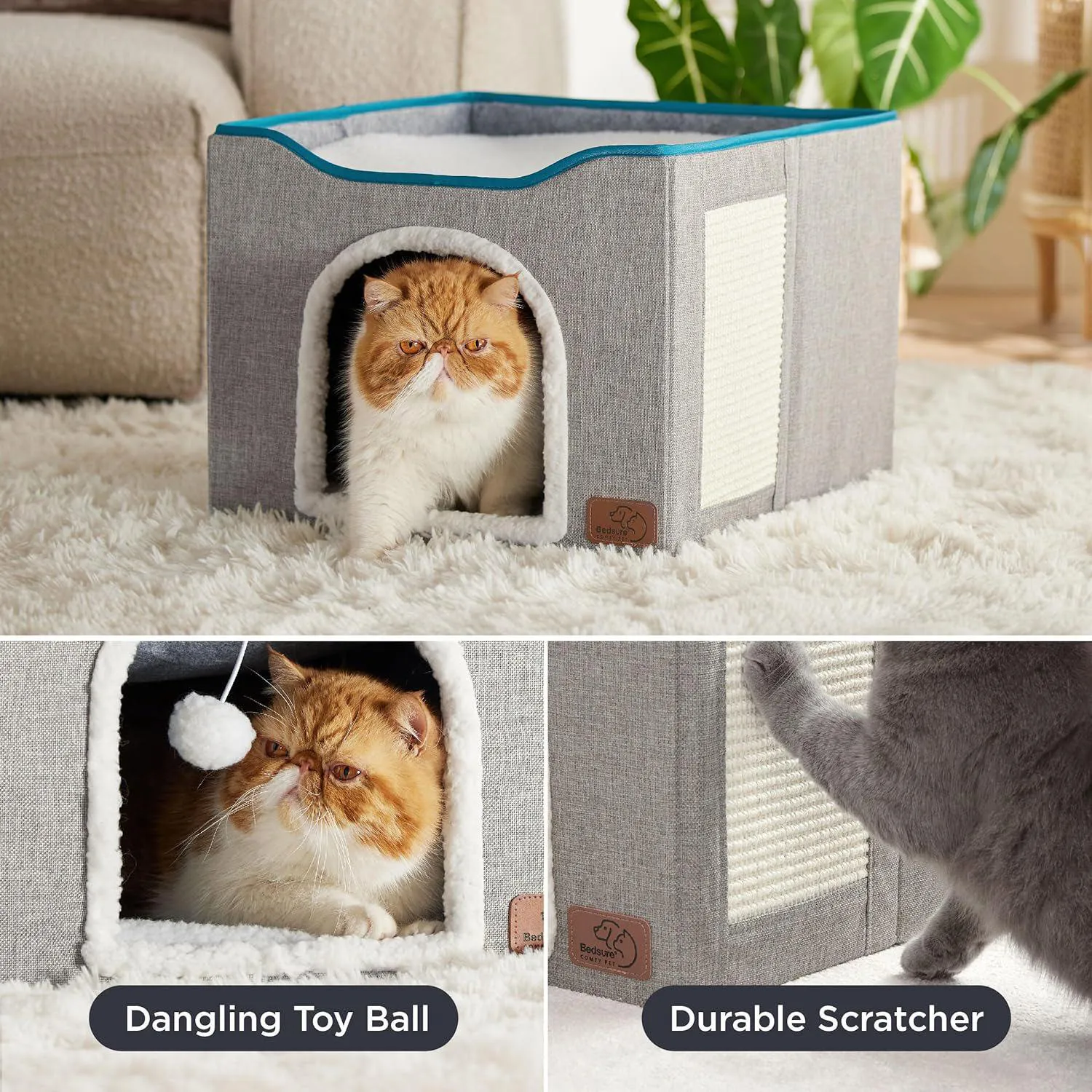 Cama para Gatos de Interior Estilo de Cueva Grande y Plegable 42x42x35 cm Color Gris 4