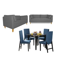Juego de Sala Orión sofá 2 Puestos Gris + Comedor 4 Puestos + Sofá 3 Puestos Gris