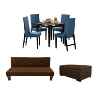 Juego de Sala Urano sofá Cama Chocolate + Comedor 4 Puestos + Baúl Chocolate