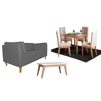 Juego de Sala Mini Neptuno sofá 3 Puestos Gris + Comedor 4 Puestos + Mesa Auxiliar