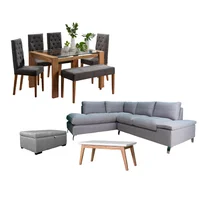 Juego de Sala Primavera sala en L 5 Puestos + Comedor 6 Puestos Gris + Mesa Auxiliar + Baúl Gris