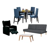 All Star Juego de Sala Otoño sofá Cama Gris + Comedor 4 Puestos + Mesa Auxiliar + Sillón Reclinable Ecocuero Negro