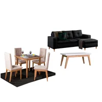 Juego de Sala Verano sala en L Negro Izquierda + Comedor 4 Puestos + Mesa Auxiliar