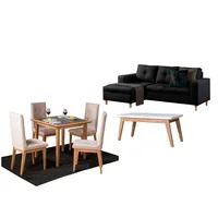 Juego de Sala Verano sala en L Negro Derecha + Comedor 4 Puestos + Mesa Auxiliar