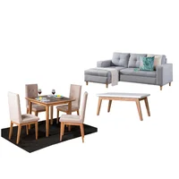 Juego de Sala Verano sala en L Gris Derecha + Comedor 4 Puestos + Mesa Auxiliar