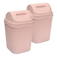 Kit X2 Cesto de Basura 15l Con Tapa Vaivén - Caneca Plástica Oro Rosa