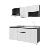 Just Home Collection Cocina Integral Grecia 1.80 Metros Grafo / Kallio Incluye Mesón Poceta Derecha Acero Inoxidable Con 4 Fogones A Gas Just Home Collection