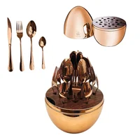 Juego Cubiertos Estuche Huevo 24 Piezas Acero Inoxidable Oro Rosa