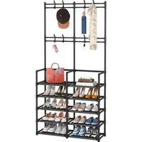 Perchero Y Zapatero Organizador Multifuncional Doble 5 En 1 Negro