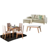 Juego de Sala Verano sala En L Beige Derecha + Comedor 4 Puestos + Mesa Auxiliar