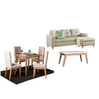 Juego de Sala Verano sala En L Beige Izquierda + Comedor 4 Puestos + Mesa Auxiliar
