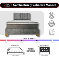 Combo Base + Monaco +Colchón Onetop Gris Esp 120X190 Pata Madera