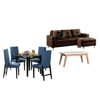 Juego de Sala Invierno sala en L Chocolate Izquierda + Comedor 4 Puestos + Mesa Auxiliar
