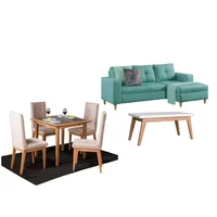 Juego de Sala Verano sala en L Turquesa Izquierda + Comedor 4 Puestos + Mesa Auxiliar
