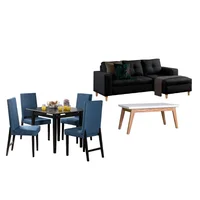 Juego de Sala Invierno sala en L Negro Izquierda + Comedor 4 Puestos + Mesa Auxiliar