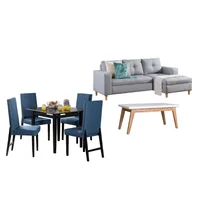 Juego de Sala Invierno sala en L Gris Izquierda + Comedor 4 Puestos + Mesa Auxiliar