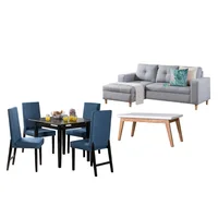 Juego de Sala Invierno sala en L Gris Derecha + Comedor 4 Puestos + Mesa Auxiliar