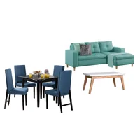 Juego de Sala Invierno sala en L Turquesa Izquierda + Comedor 4 Puestos + Mesa Auxiliar