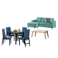 Juego de Sala Invierno sala en L Turquesa Derecha + Comedor 4 Puestos + Mesa Auxiliar