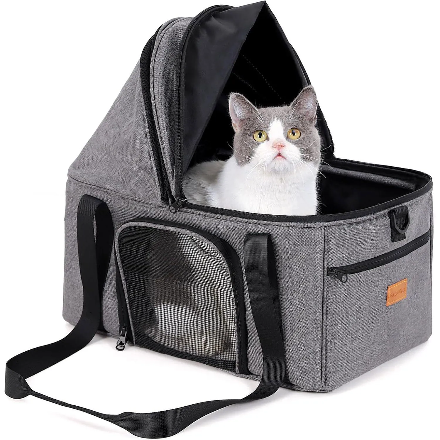 Guacal Expandible Para Mascotas Plegable Con Toldo Superior y Bolsillos Laterales