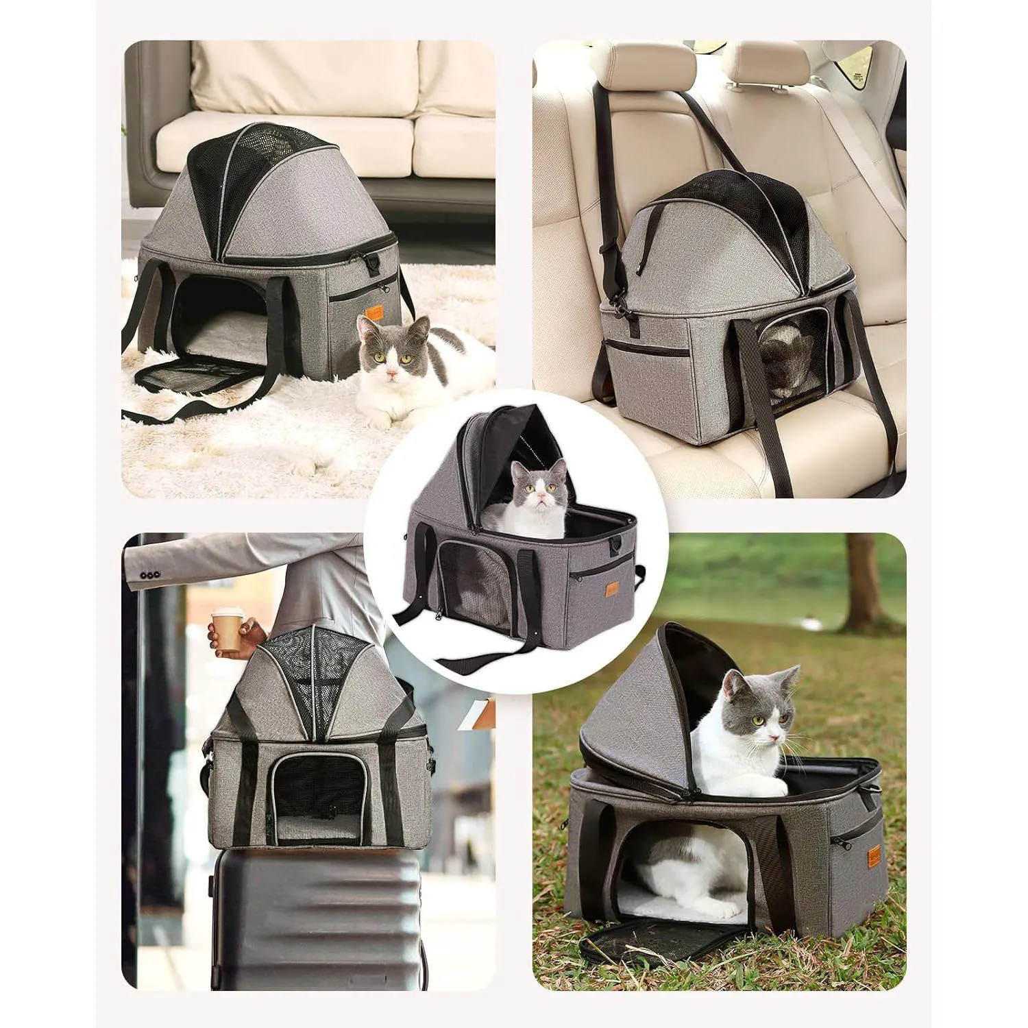 Guacal Expandible Para Mascotas Plegable Con Toldo Superior y Bolsillos Laterales 6
